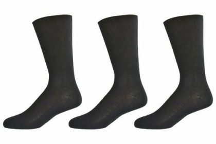 Men's Diabetic Crew Socks in Combed Cotton (3 Pair and 4 Pair Packs) (Color: Black 3 Pair)