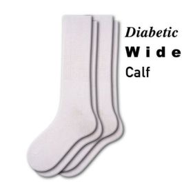 Diabetic Wide-Calf Combed Cotton Men's Socks 2-Pair Pack (Color: White)